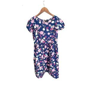 Floral Maternity Dress Blue Pink Roses Puff Sleeve Empire Waist AV2 XXL